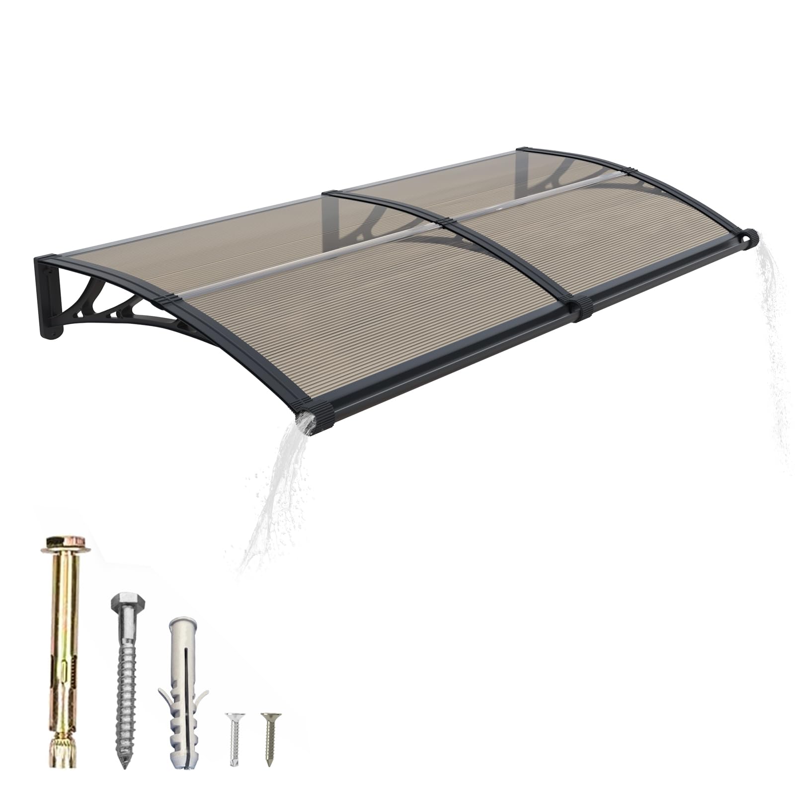 GUANSU-CN Door Canopy Outdoor Waterproof – UV Resistant Polycarbonate Door Awning with Gutter, 100x200cm Front Porch Canopy for Rain Snow Sun