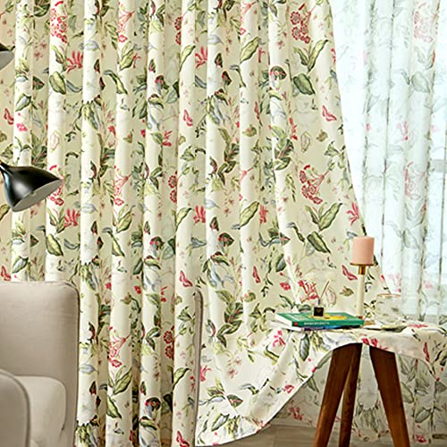 Green Leaves Curtain Linen Grommet Drapes Light Filtering For Living Room Bedroom Floral Country Curtains Nursery Thermal Insulated Window Curtain Panel, 1 Panel 39 Inch X 84 Inches Long #TOP1