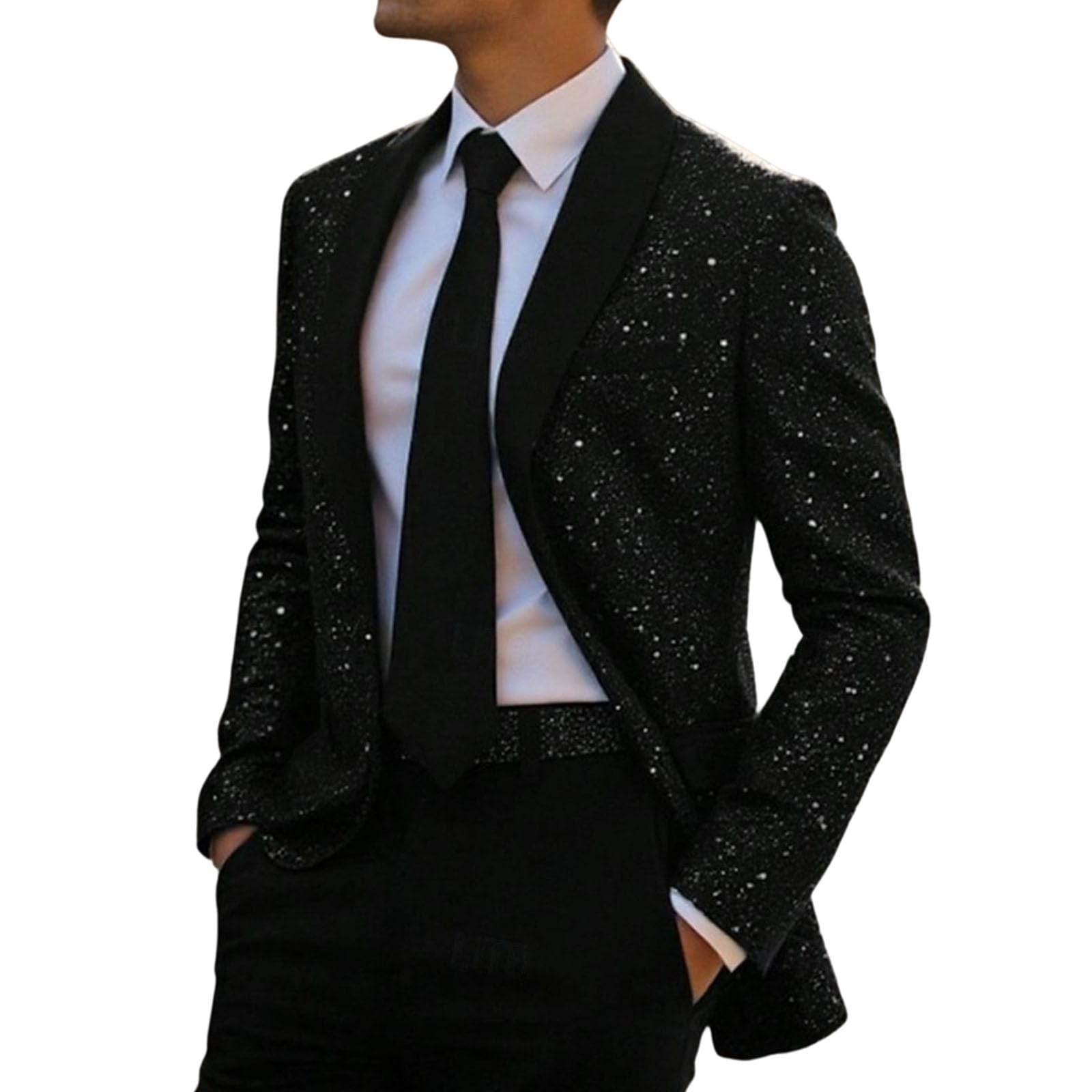 Generisch Pailletten Jacke Herren Glänzend Metallic Paillettenanzug 70er Disco Party-Blazer Karneval Kostüm Silvester Outfit Festlich Blazer Lässige Sakko Anzugjacke Club Smoking Herren-Tuxedo-Jacke