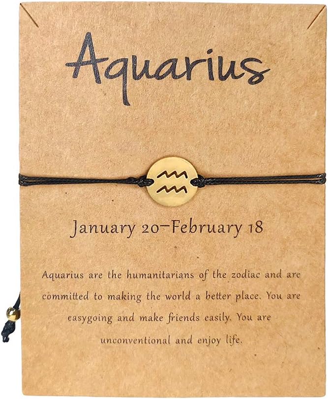 HUJUON 14k Gold Zodiac Bracelet Constellation Sign Bracelet for Women.12 Astrology Horoscope Bracelet/Anklet Girl Teens Friendship Couple Jewelry with Card