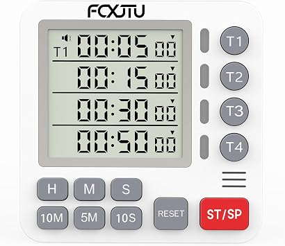Digital Dual Kitchen Timer, 4-Channel Magnetic Countdown Timer for Cooking, On/Off, Large Display Multi Food Loud Alarm Silent for Classroom Seniors Battery Included White