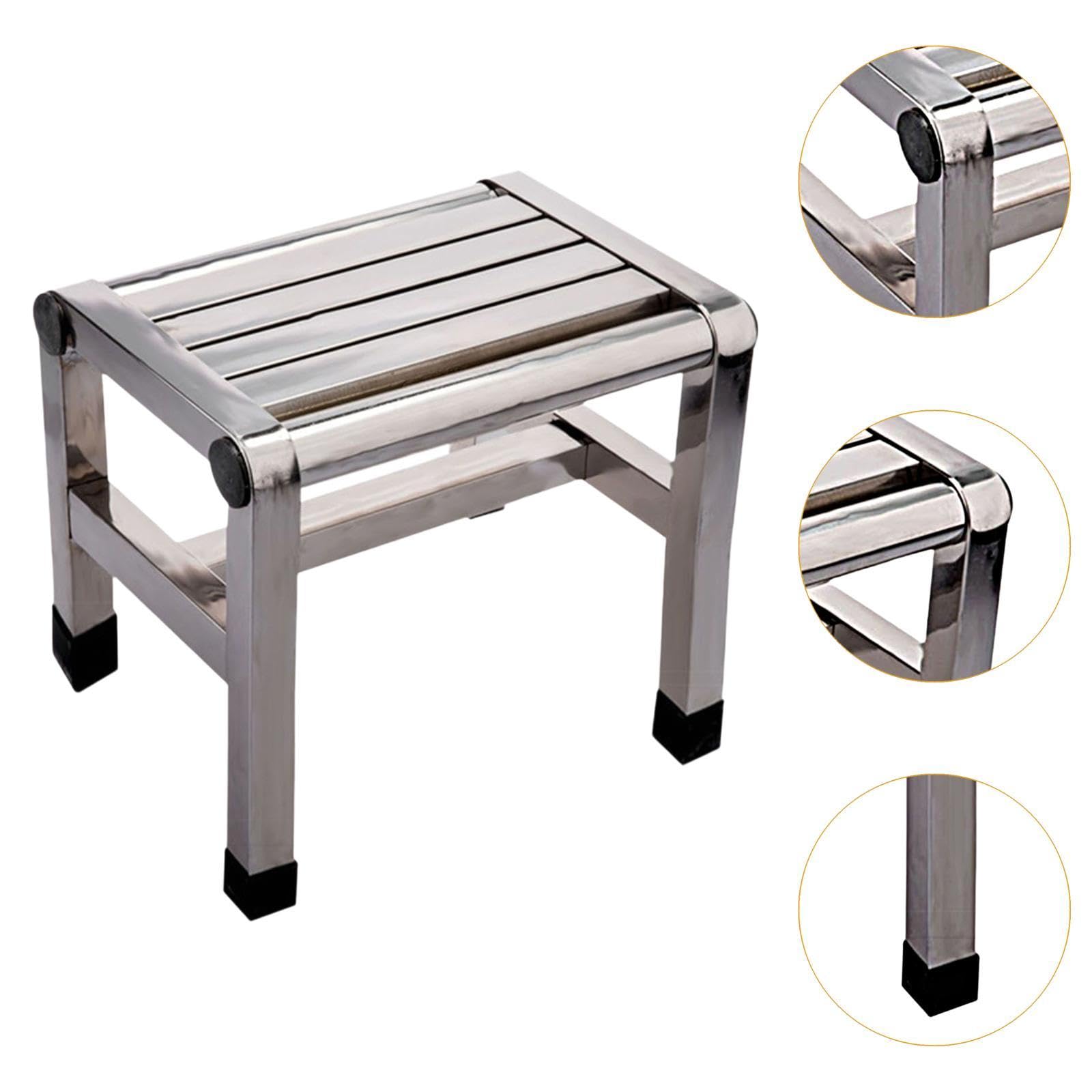 Qectial Metall Trittschemel, Duschbank, Stabil, rutschfest, Multifunktional, Fußstütze, Badhocker für Schlafzimmer, Badezimmer, Kinder, Senioren, 31 cm X 21.6 cm X 31 cm