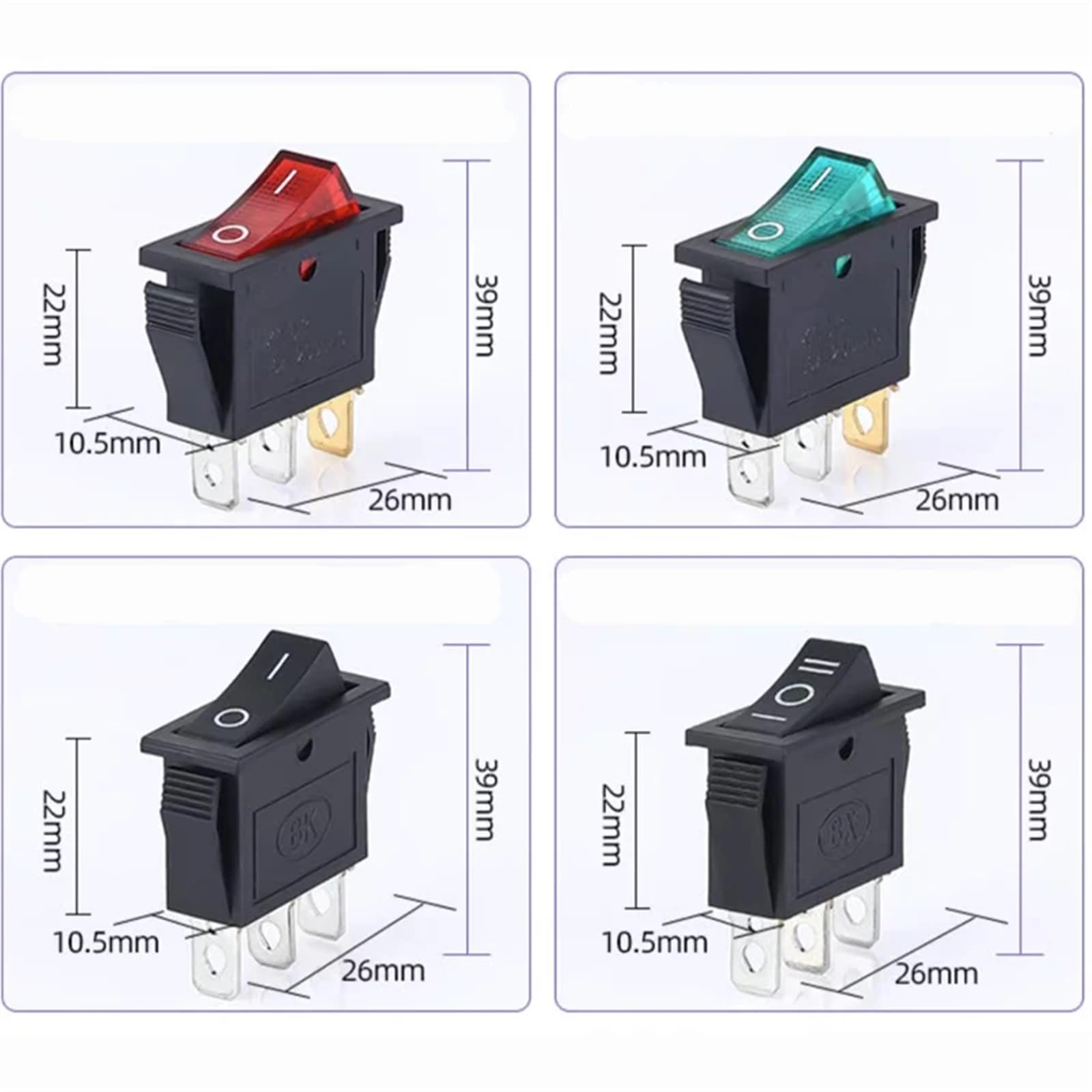 Interrupteur à bascule KCD3, 2 positions, 3 broches, marche/arrêt, équipement électrique avec interrupteur d'alimentation lumineux, 16 A, 250 V/20 A, 125 V CA, 10 pièces(2D 3PIN Green)
