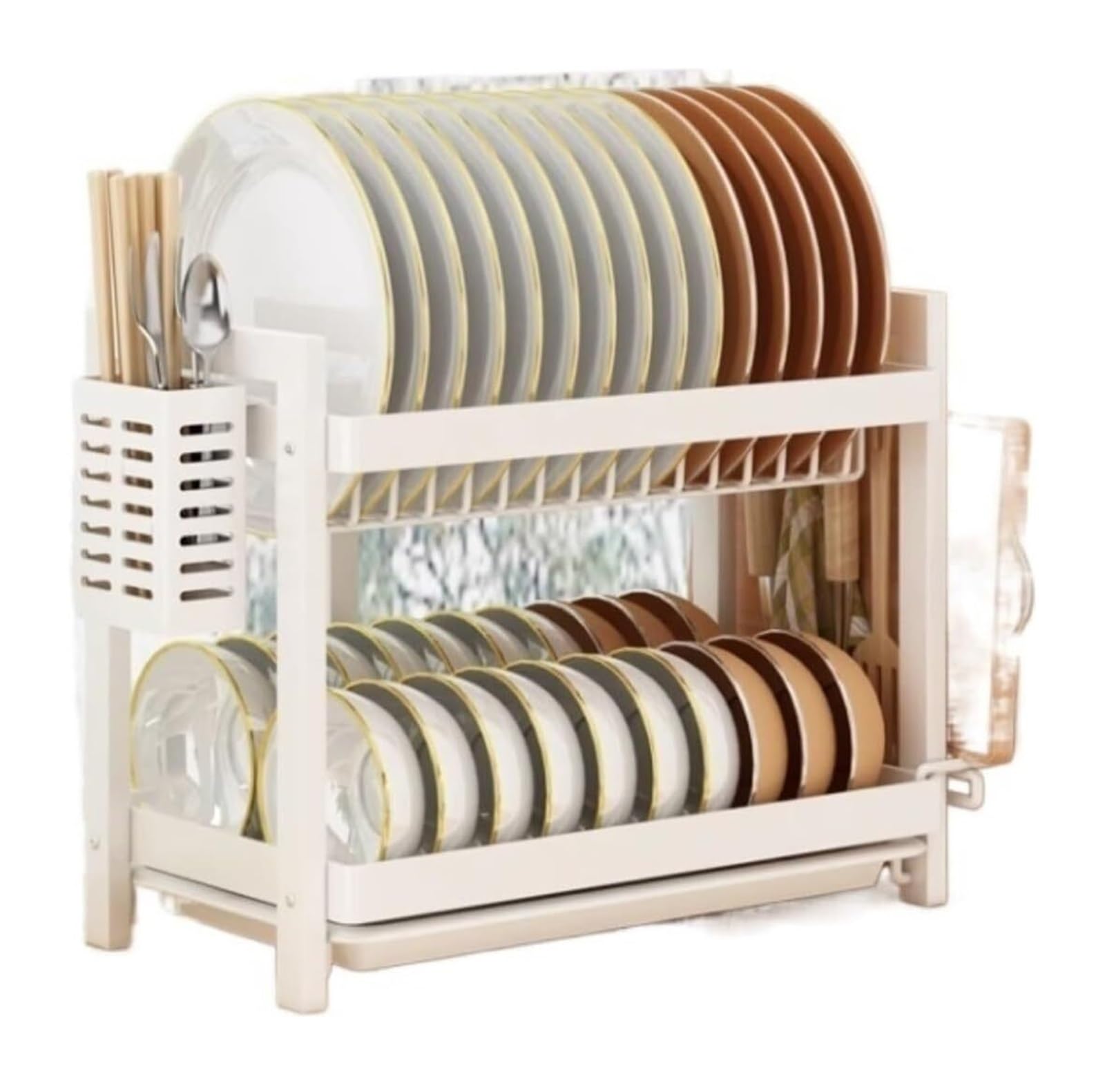 QCKNKMGG Draining Washing Up Holder, Dish Drainer Drying Rack Metal Black White Multi Size(White,44 * 20 * 30cm)