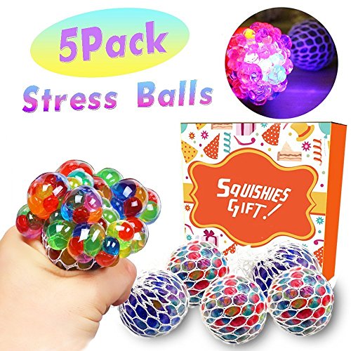 Qiwoo 5 Pack Mesh Squishy Ball LED Squeeze Grape Ball MultiColor