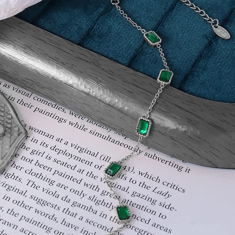14K Gold Bracelet with Five Square Cut Emeralds, Adjustable Linked Bracelet Design for Any Wrists, Elegant Gift for Her4