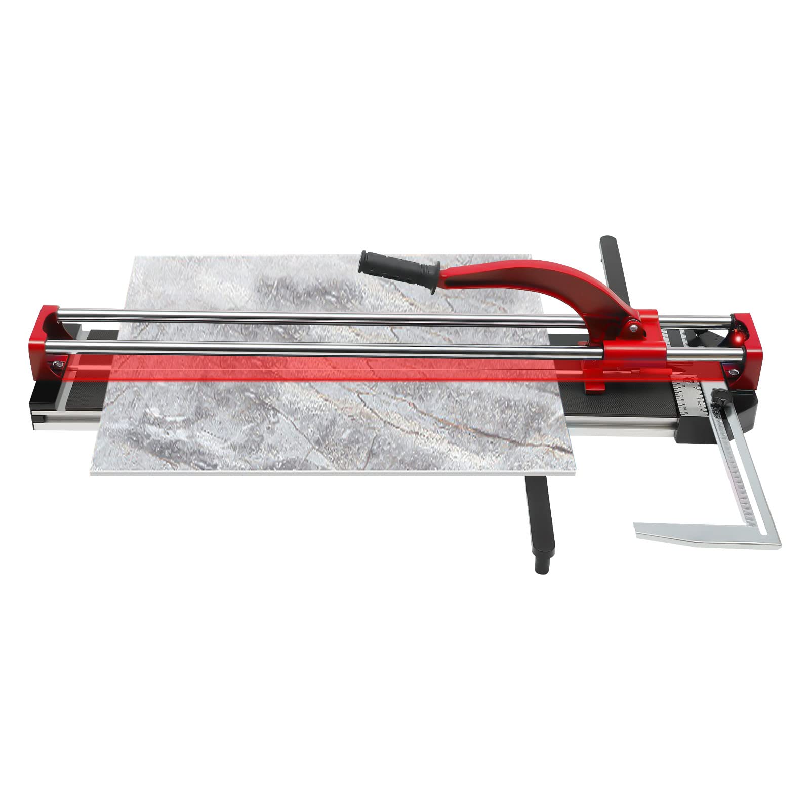 Cortador manual de azulejos de 80 cm, doble riel y soportes, manual de 3/5 con posicionamiento por infrarrojos de precisión, herramientas para corte de azulejos manual (rojo)