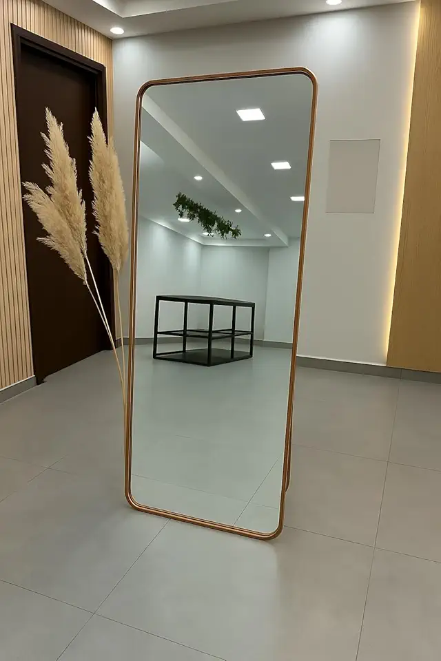 Espelho Retangular com suporte de Chão com Moldura em aluminio ou 170x70cm Corpo Inteiro (Rose Gold, 170x70)