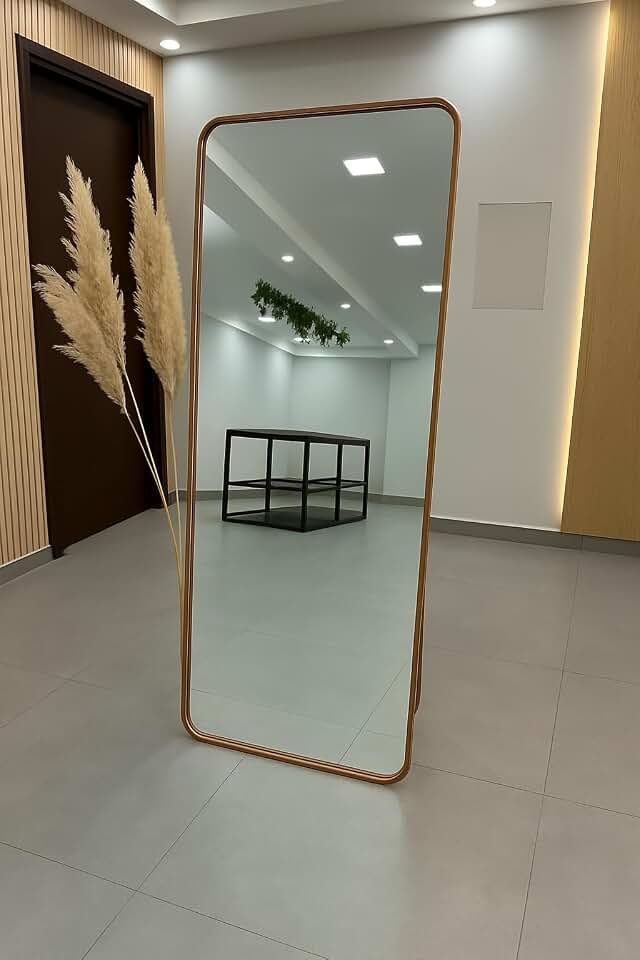 Espelho Retangular com suporte de Chão com Moldura em aluminio ou 170x70cm Corpo Inteiro (Rose Gold, 170x70)