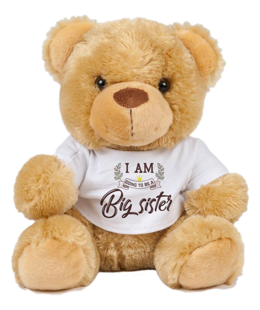 Big Sister Teddy Bear Gift – “I Am Going To Be A Big Sister” Soft Toy | Cute Pregnancy Announcement Gift for Kids Girl | Baby Reveal Plush Toy. (Brown Teddy)