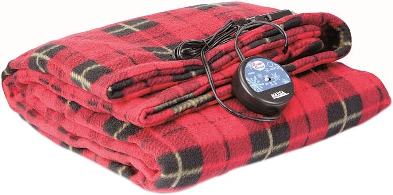 Maxsa 20014 Large Heated Travel Blanket for In-Vehicle Usage with 12-Volt Car Adapter and Safety Timer (41"" x 57""), Red Plaid
