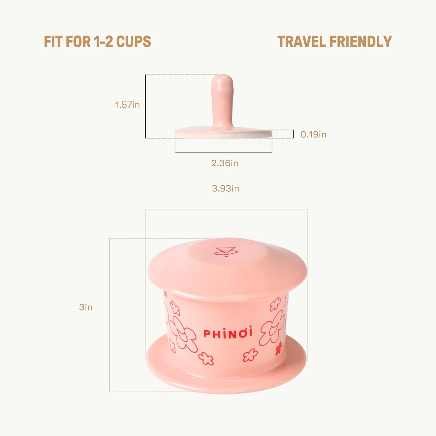 [SPECIAL EDITION] Ceramic Vietnamese Phin Filter by PHINOI - Pour Over Coffee Dripper – 1-2 Cup with Flower Design – Reusable Coffee Filter for Manual Brewing, Travel Friendly (Pink)