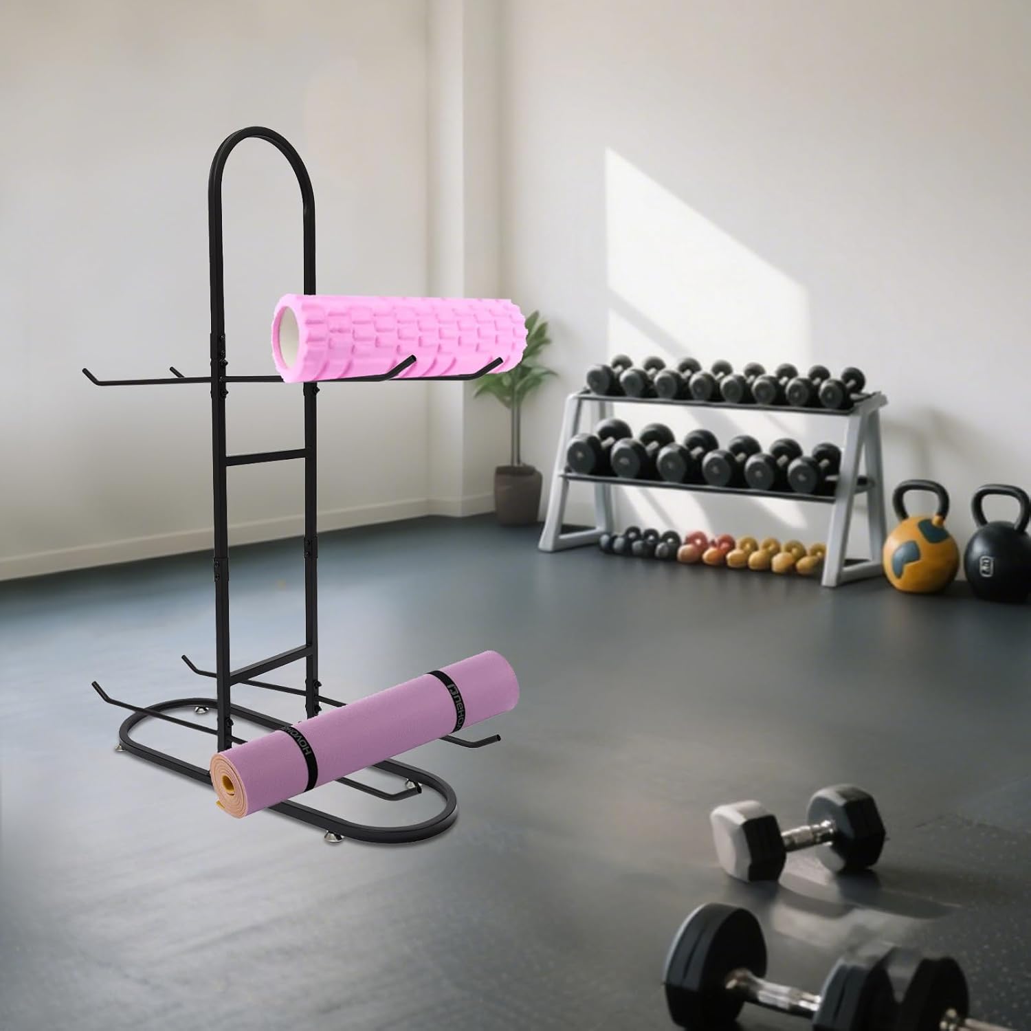Stabilising Ball Rack 2-Layer Exercise Ball Holder, Freestanding Yoga Ball Yoga Mat Storage Rack for Stability Ball Fitness Ball Yoga Mat Sports Balls Rollers Home and Commercial Gym