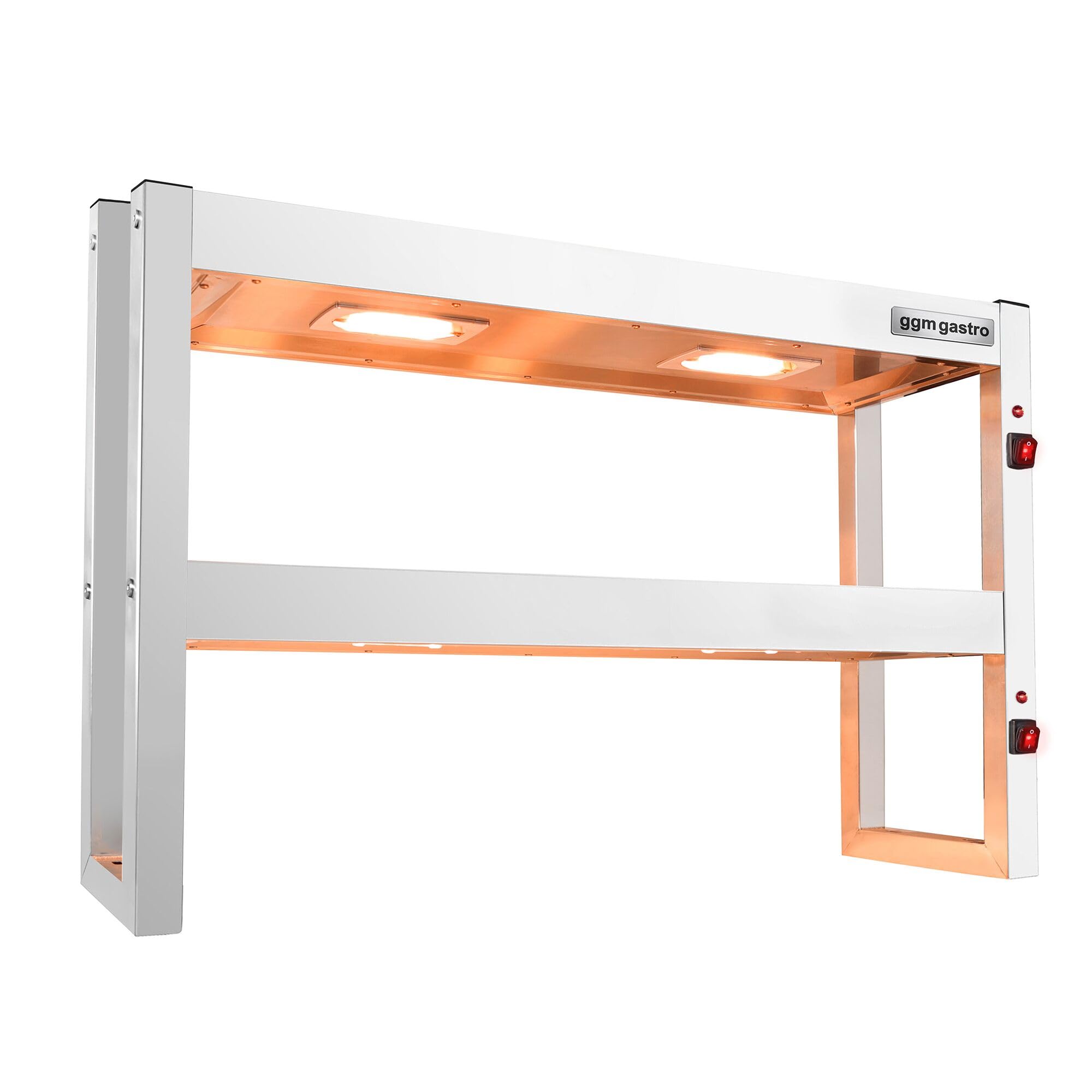 GGM Gastro Infrarot-Wärmebrücke 1200x300mm 2 Etagen | robuste Chrom-Nickel-Stahl-Konstruktion, zeitsparende Reinigung, ideal für die Speisenausgabe, konstante Wärme