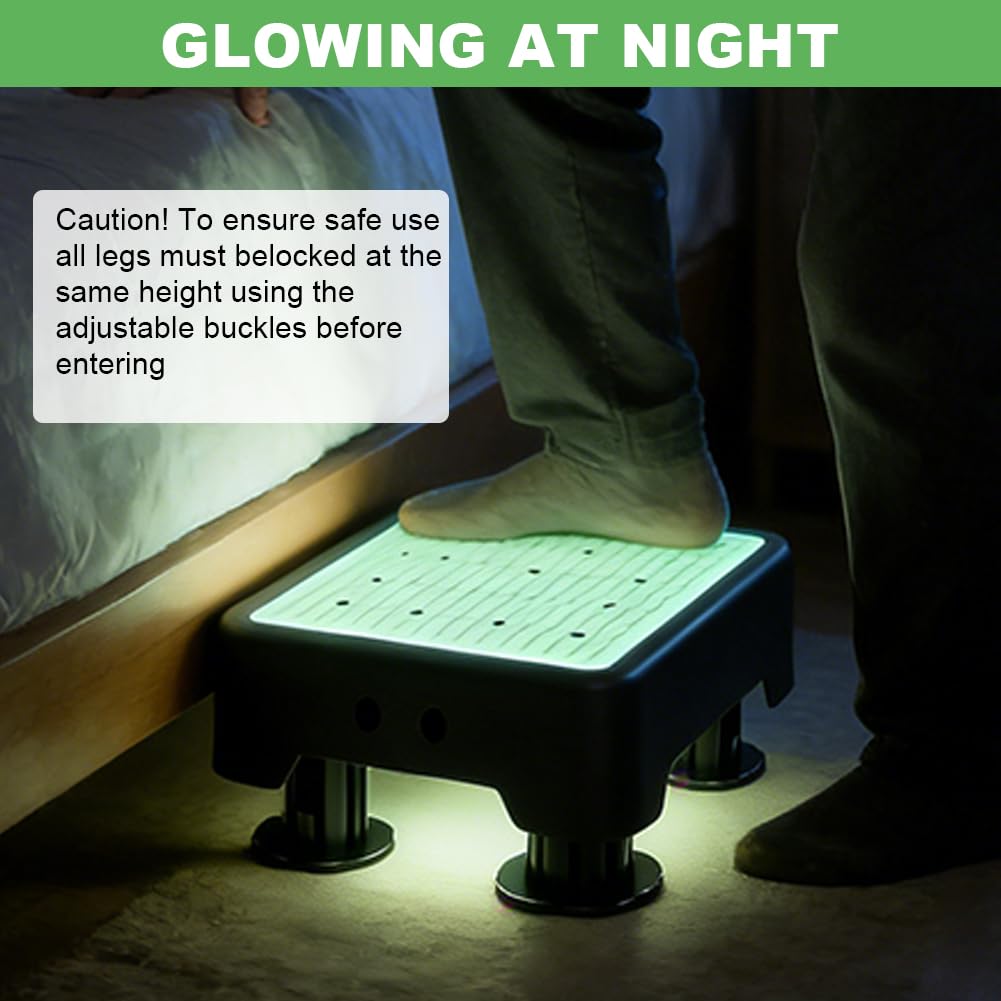 Taburete antideslizante de medio escalón, iluminación posterior, antideslizante, para personas mayores, reposapiés, 3 alturas ajustables hasta 250 kg, ayuda para entrar en coche, bañera, caravana