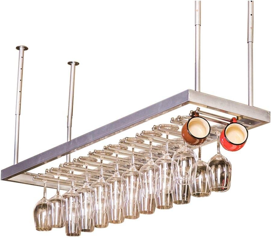 Ceiling Mounted Metal Stemware Wine Glass Organizer Rack Silver Wine Goblet Holder for Bar or Dining Room Space Saving Hanging Storage Solution