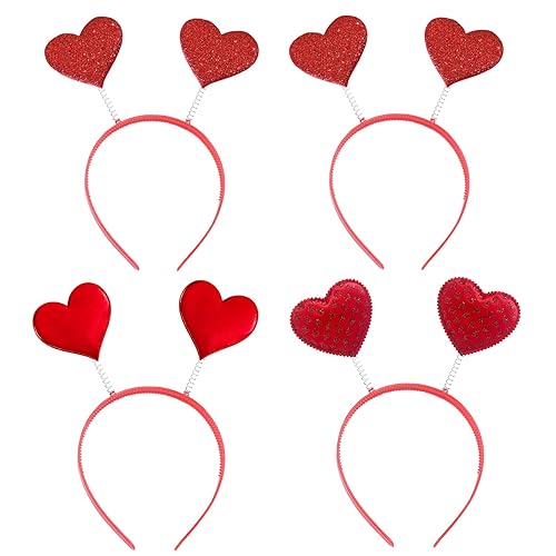 4 diademas de corazón rojo para el día de San Valentín, diadema de amor, diadema para el cabello, bandas para el cabello para mujer, cosplay,