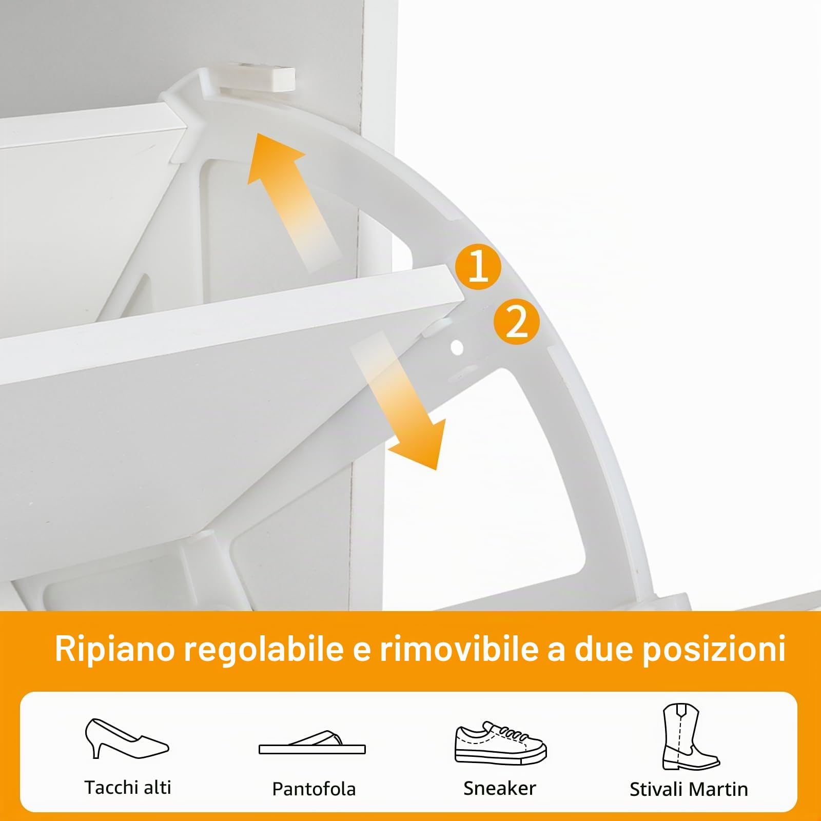 VOWNER Scarpiera Slim, Scarpiera Portascarpe in Legno, Regolabili, con 4 Ante a Ribalta e Doppia Profondita, Ingresso, 80x102x24 cm (LxAxP), Bianco