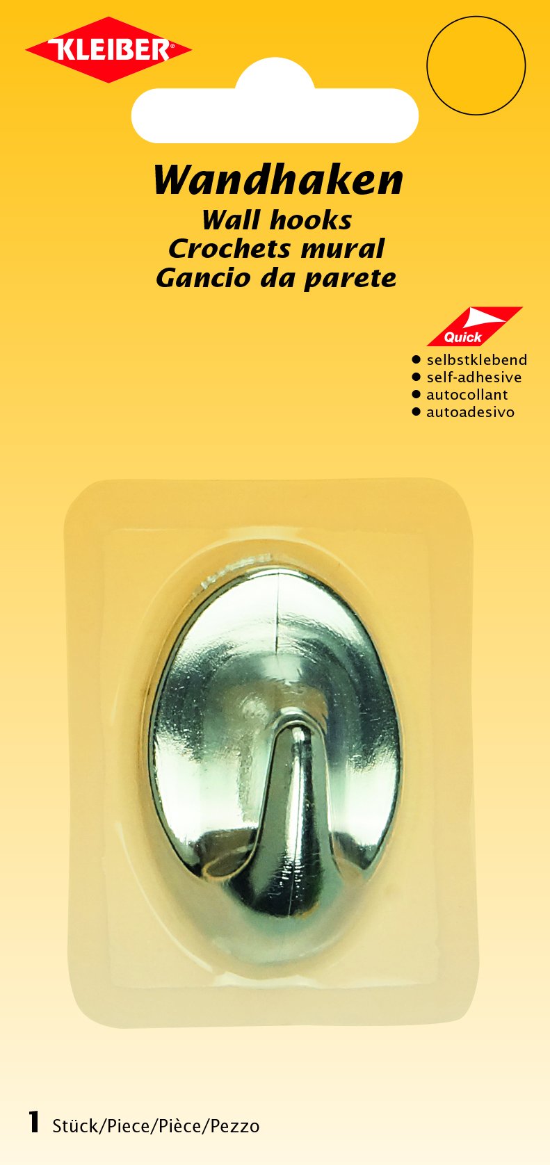 Kleiber Self Adhesive Wall Hook x1 Silver