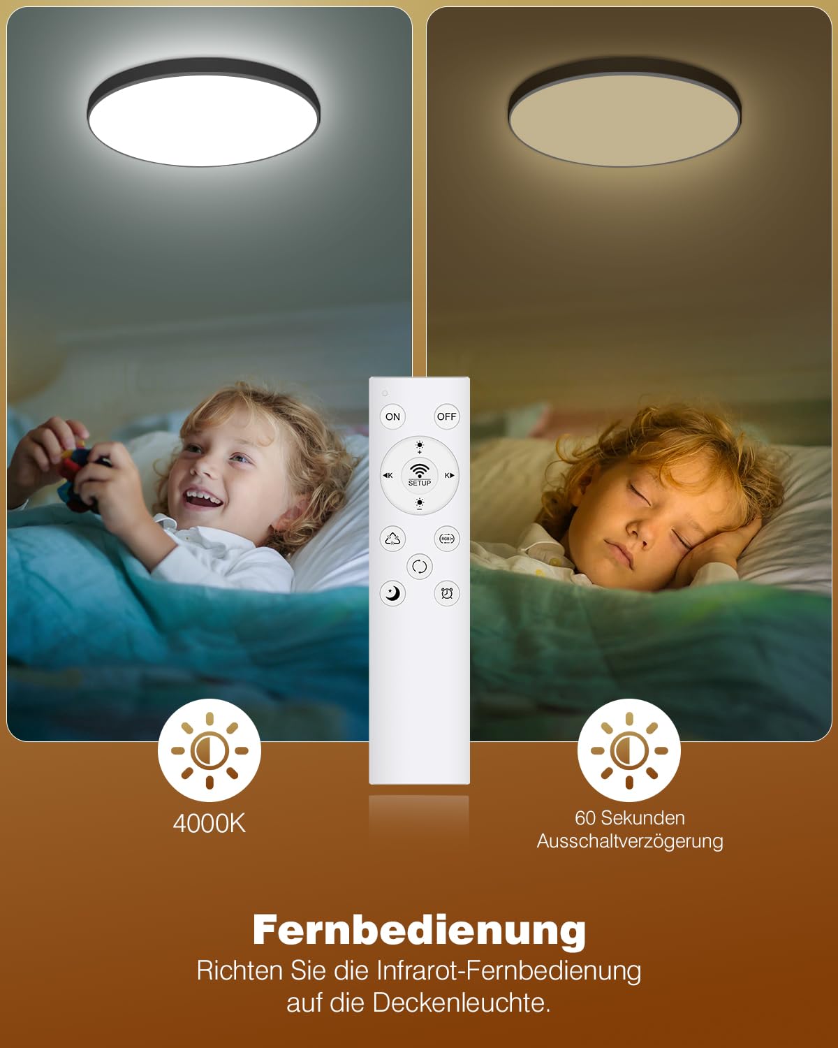 Oraymin Lampada da soffitto a LED da 24 W, con telecomando, 2700 K-6500 K, con controllo app, 16 milioni di colori fai da te, lampada a LED per soggiorno, cameretta dei bambini, diametro 30 cm
