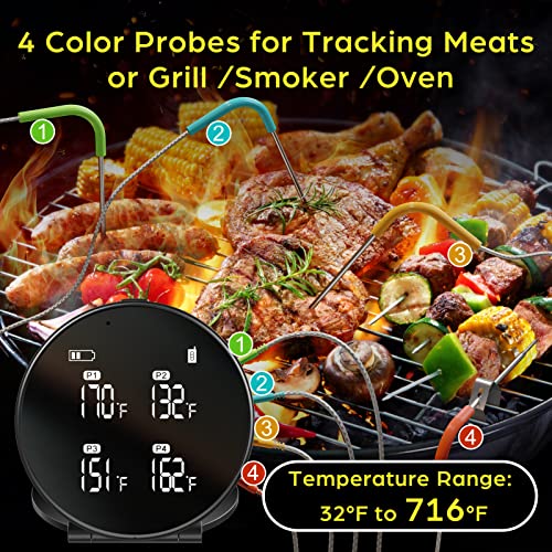 Hometall Wireless Meat Thermometer, 400Ft Bluetooth Meat Thermometer Digital With 4-Probes, Large Display Instant Read Food Thermometer For Cooking, Smoker, Oven, Bbq, Grill Thermometer #TOP2