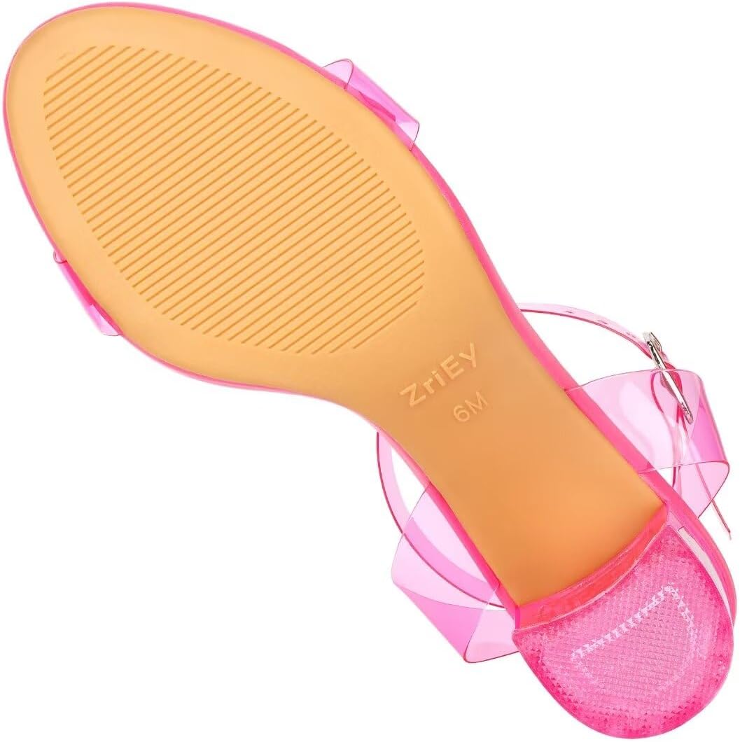 ZriEy Women's Clear Heels Strappy Chunky Block Heeled Sandals 2.2 Inch Open Toe Adjustable Ankle Strap Pump Sandals for Weddings Parties Daily Wear - Image 5