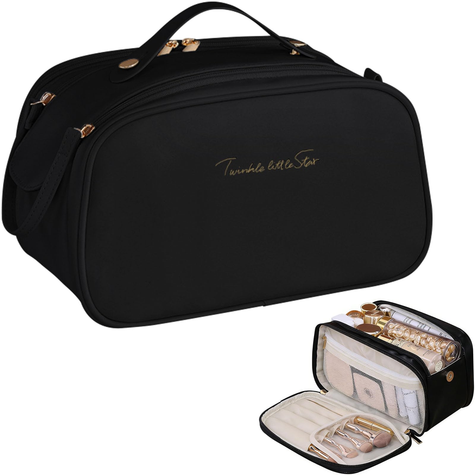 Ogetok Leather Makeup Bag for Women, Portable Travel Cosmetic Bags Zipper Make Up Pouch for Ladies Woman, Large Toiletry Organizer Bag for Toiletries