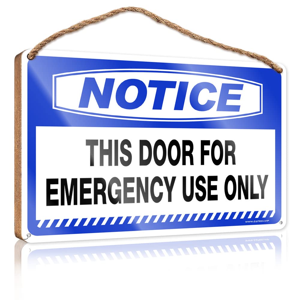 FZFN Decor Signs Notice This Door For Emergency Use Only Wooden Sign Wood Plaque Sign Front Decorative Wooden Sign(23X35CM)