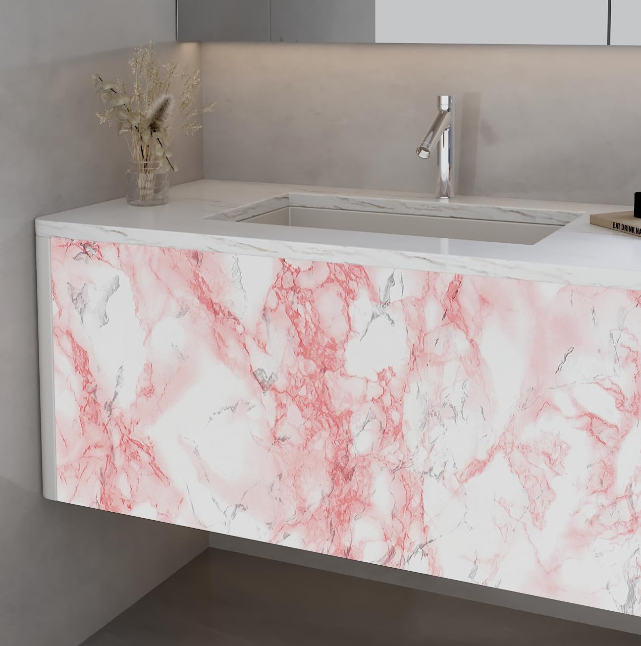 LACHEERY Marble Contact Paper Pink White Marble Peel and Stick Countertop Contact Paper for Countertops Waterproof White and Pink Wallpaper for Walls Bathroom Kitchen Counter Top Cabinet 15.8"x80"