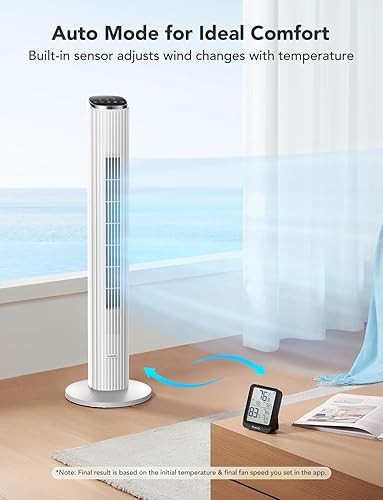 Miniatura 8 de GoveeLife Ventilador de torre blanco para dormitorio, ventilador de piso inteligente de 36 pulgadas con control de aplicaciónvoz, sensor de