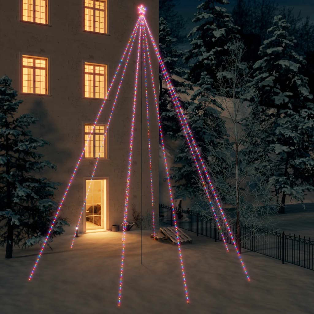 LED Weihnachtsbaum bunt 8 m mit 1300 LEDs und Stern, energiesparende Weihnachtsbeleuchtung für Innen und Außen, IP44 wasserdicht, 8 Lichterketten mit 15 m Verlängerungskabel
