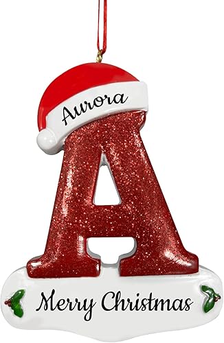 Colgante personalizado de resina para árbol de Navidad con 26 letras, texto con nombre, colgante de decoración de letra roja para árbol de Navidad,