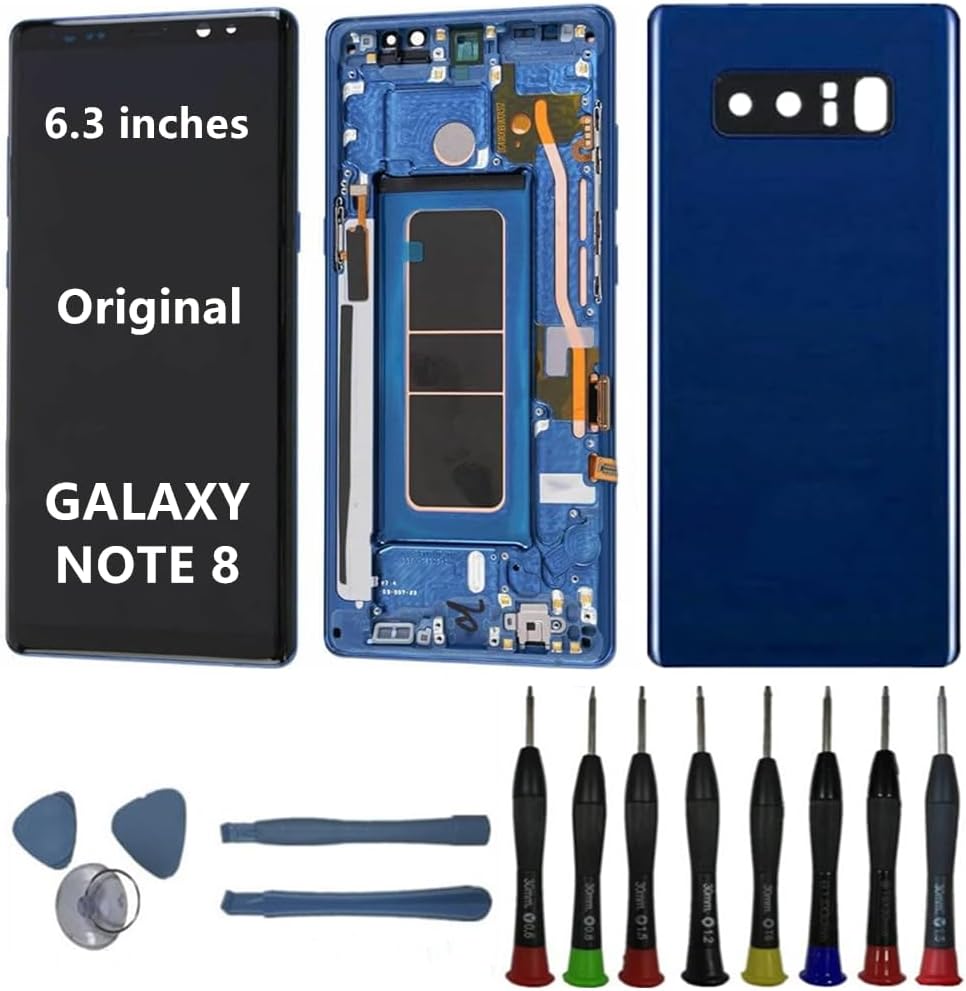 6.3" Original AMOLED for Samsung Galaxy NOTE8 N950U N950U1 SM-N950F SM-N950W Screen Replacement Note 8 Display Touch Screen Assembly (with Black Frame+Back Cover+Tools)