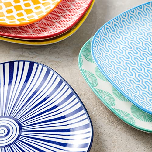 Selamica Porcelain Square Dessert Salad Pasta Plates 7.6 Inches Ceramic Plates Set Of 6 Microwave/Dishwasher/Oven Safe, Assorted Colors #TOP4