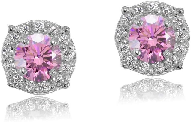 Sterling Silver 5mm Round Halo European Crystals Fancy Stud Earrings for Women - Image 3