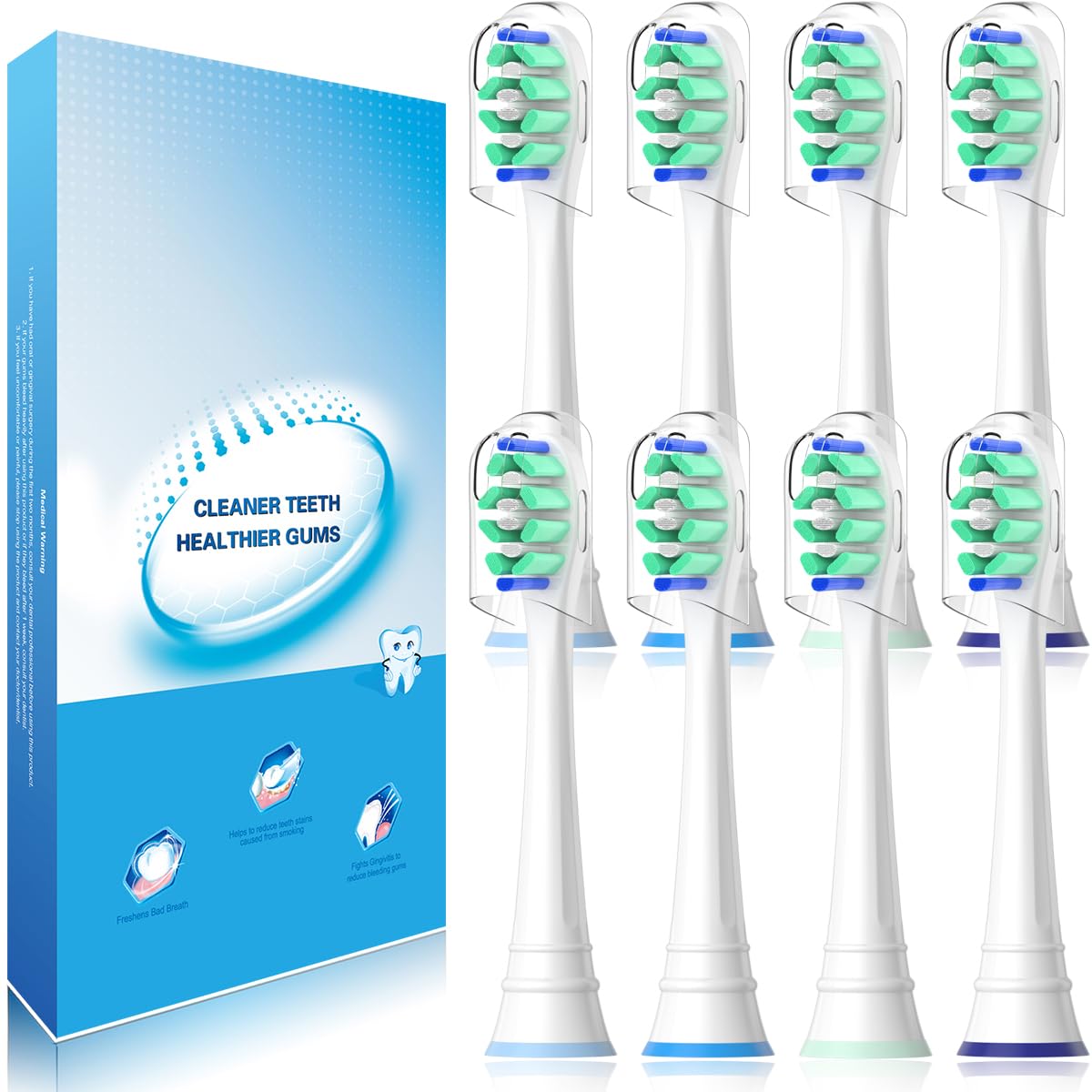 Wardimark Ersatzbürsten Kompatibel mit Philips Sonicare Elektrische Zahnbürste 8er Zahnfleischpflege Ersatzbürstenköpfe (8 Weiß, 8 stück(Pack of 1))