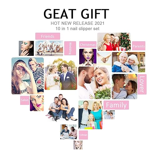 Miniatura 6 de Juego de manicura 10 en 1 de acero inoxidable, cortaúñas, tijeras y pedicura, kit de aseo portátil de viaje para hombres y mujeres con estuche de