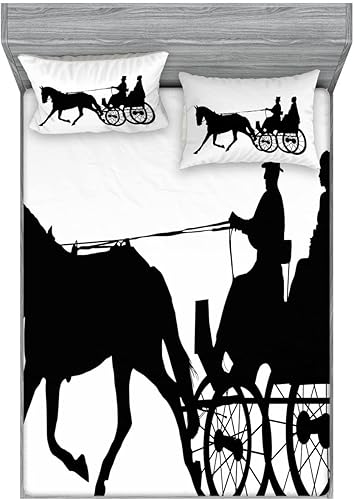 Ambesonne Funny 2 Pack Fitted Sheet & Pillow Sham Set, Cartoon Snake Mascot Love, 4 Pcs Bedding Decor, Package Contains 2 Calking Size Fitted Sheets