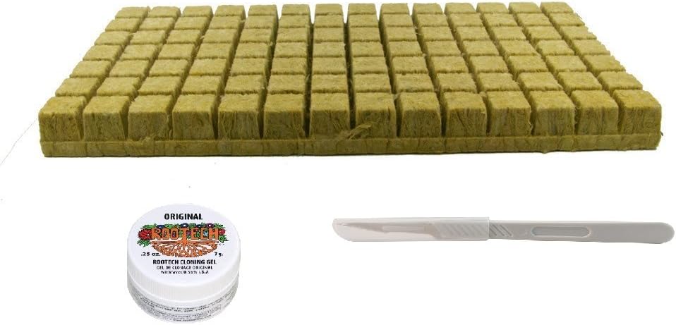 GRODAN A OK Rockwool 1.5" 98 Sheet Grow Media Starter Cubes Plugs + Rootech Cloning Gel + Scalpel