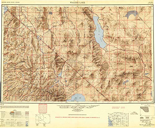 YellowMaps Walker Lake NV topo map, 1:250000 Scale, 1 X 2 Degree, Historical, 1948, 23.7 x 28.7 in - Tyvek