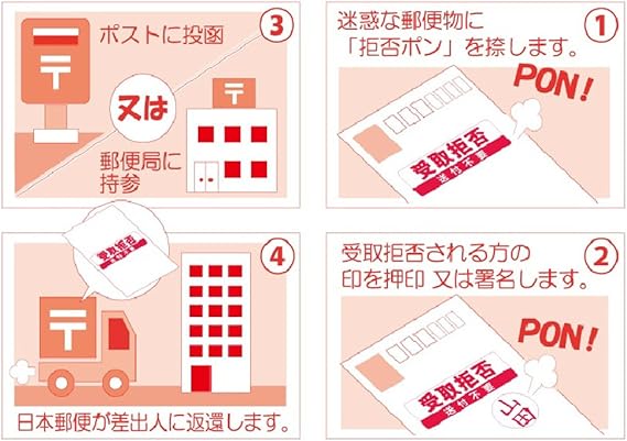 Amazon サンビー 浸透印 クイックスタンパー 拒否ポン 1342号 Khp 001 受取り拒否 赤インク スタンプ 文房具 オフィス用品