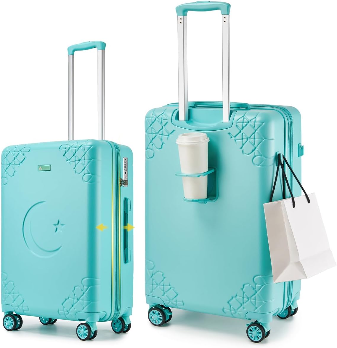 Somago Expandable 2-Piece Luggage Sets 20"/24" Suitcases with Shock-Absorbing Braking Spinner Wheels Moon Star Design Hard Shell Suitcase with Cupholder TSA Lock (Robin Egg Blue,Expandable 20/24 Inch)