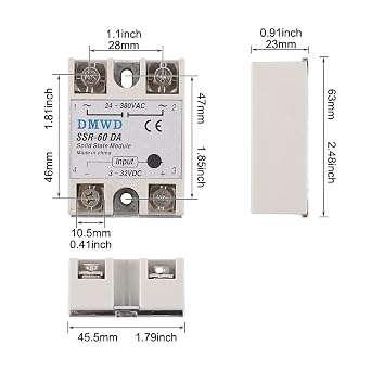 SSR-60DA Solid State Relay DC to AC (Input 3-32V DC Output 24-380V AC) 2 PCS Single Phase
