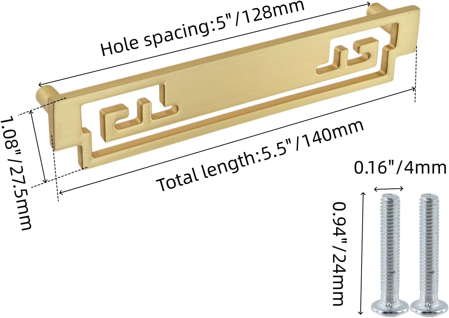 4 Pcs Chinese Hollow Gold Handle, Zinc Alloy Gold Cabinet Handles, New Chinese-Style Cabinet Door Handles with Screws, 5"/128mm Hole Distance