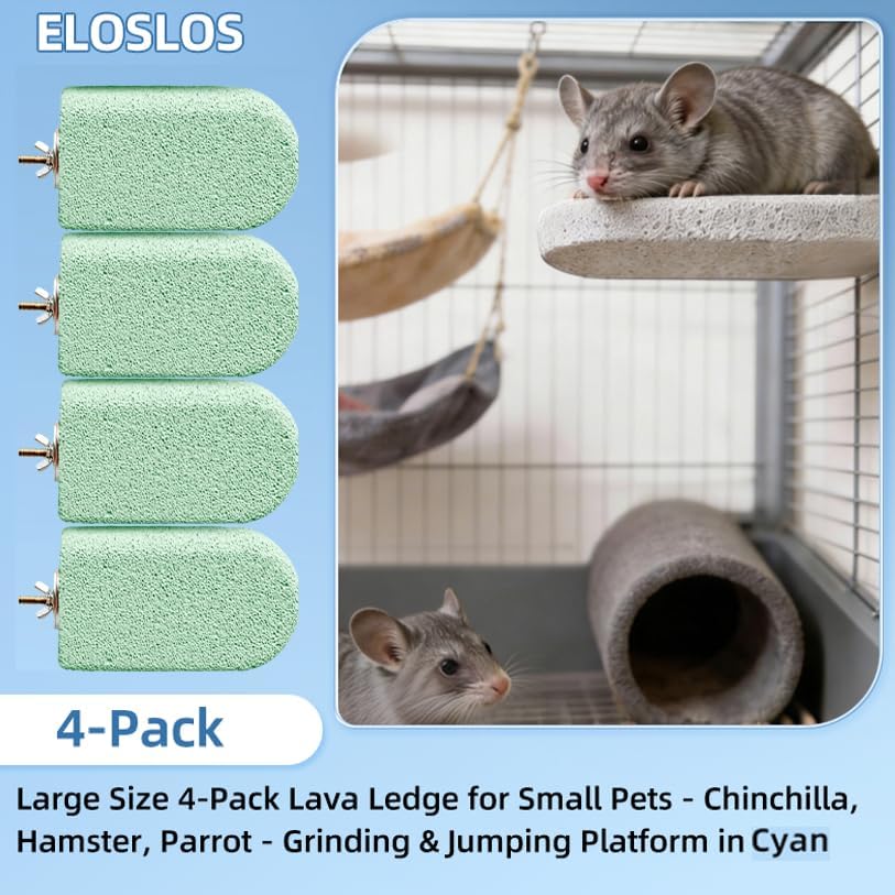 Eloslos 4 Pack Large Size Lava Ledge for Small Pets - Chinchilla, Hamster, Parrot - Grinding & Jumping Platform in Cyan