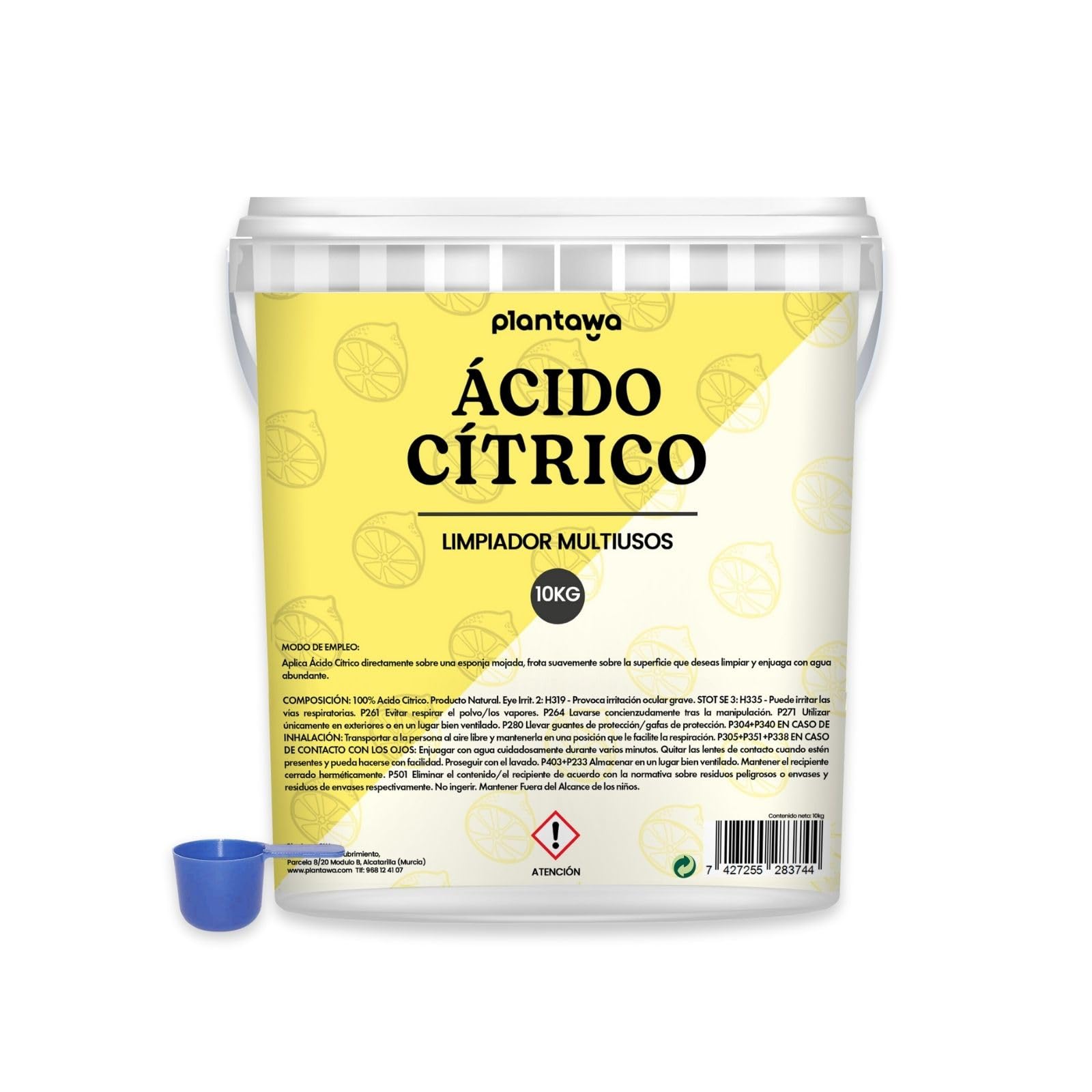 PLANTAWA Ácido Cítrico en Polvo 10kg | Acido Citrico para Limpieza Doméstica Intensiva | Elimina Cal, Sarro y Manchas | Alta Solubilidad | Limpieza Multiusos en Gran Volumen
