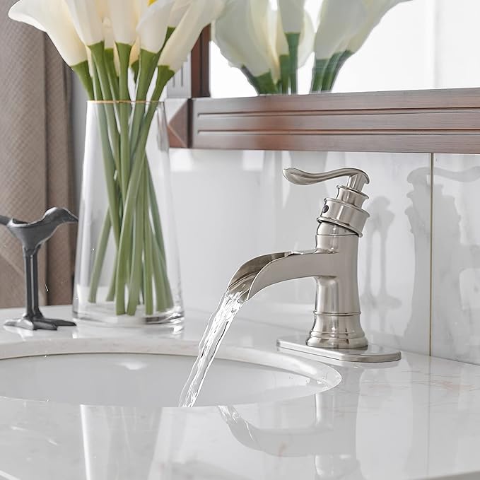 Grifería de baño monocomando 1 agujero níquel cepillado miniatura 8