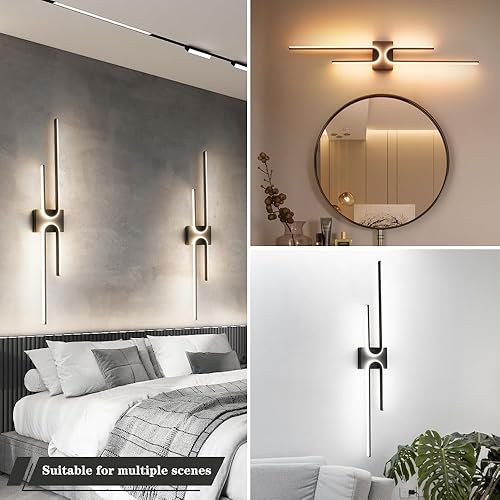 Miniatura 5 de Lámpara de tocador de baño negra sobre espejo 3CCT regulable para baño, barra de iluminación LED moderna de 39.17 pulgadas de largo, aplique de