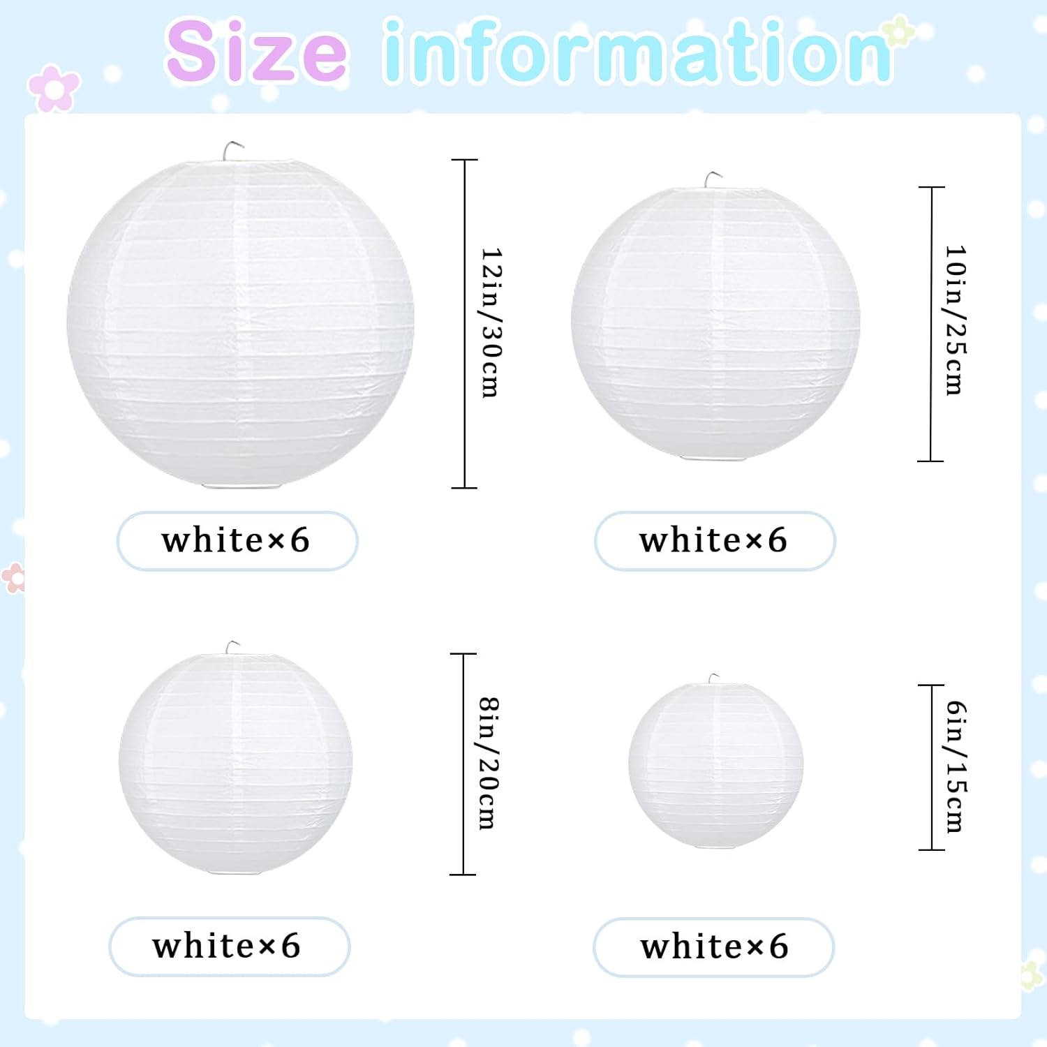 24Pcs White Paper Lanterns Assorted Sizes (6" 8" 10" 12"), Round Chinese Japanese Hanging Paper Lanterns for Home Decor, Restaurant, Church, Wedding, Birthday, Christmas, Party Decorations - Image 2
