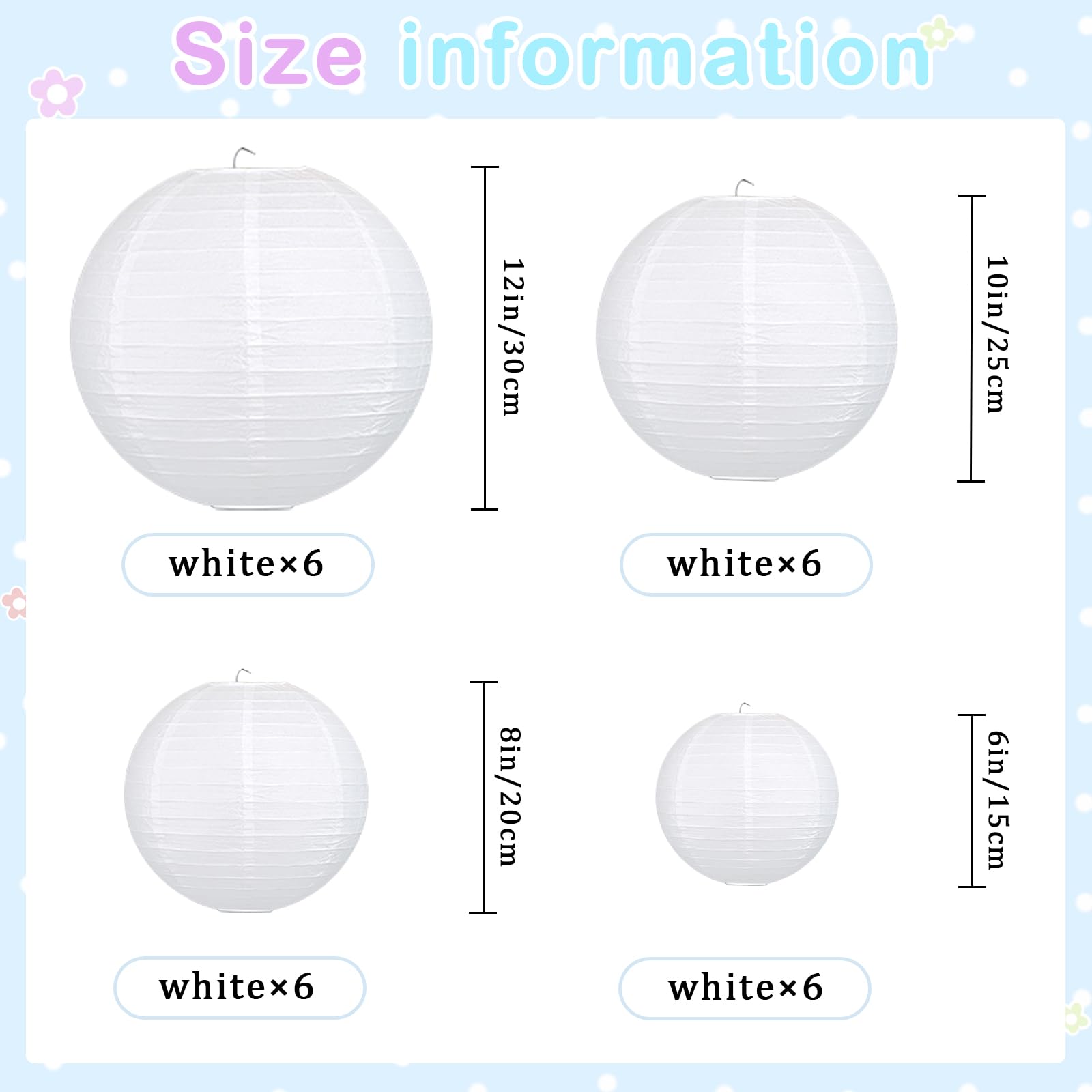 24Pcs White Paper Lanterns Assorted Sizes (6
